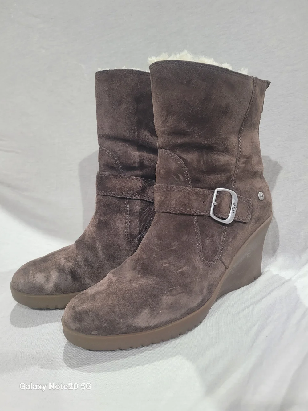 UGG Australia Brown Suede Wedge Buckle Zip Boots Size 10 EU 41 5593